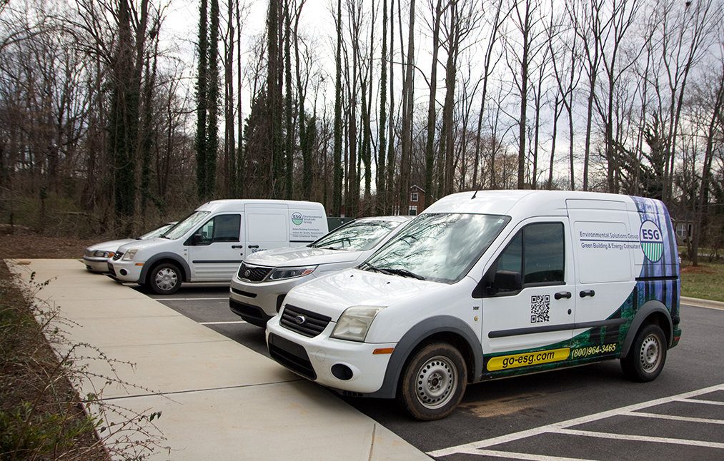 Environmental Solutions Group service vans lined up in Greensboro, North Carolina