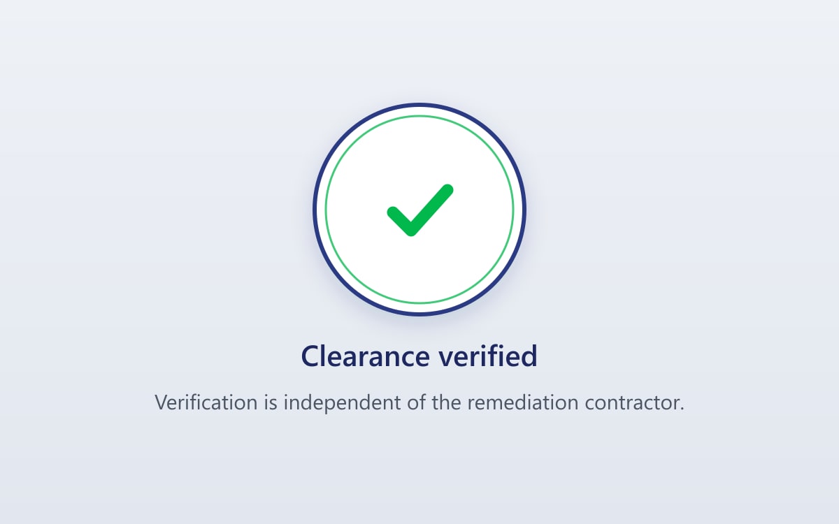 Seal stating that clearance verification is carried out independently of the remediation contractor