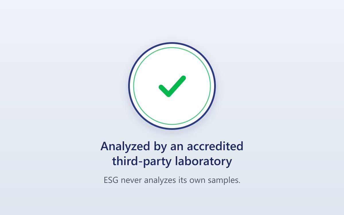 Seal stating that samples are analyzed by an accredited third-party laboratory